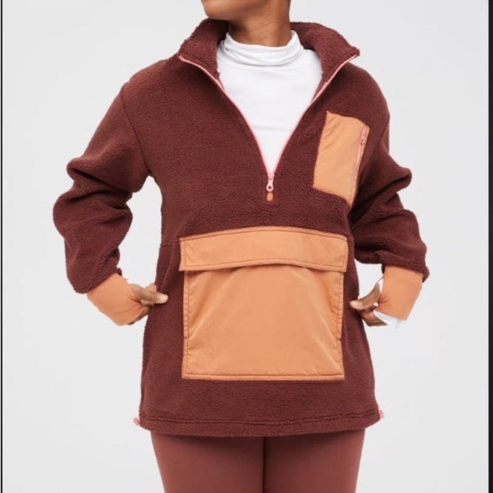Aerie Brown and Orange Plush Half Zip Sweater